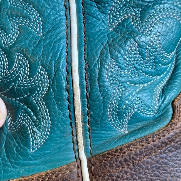 Ariat Crossfire Unisex  4 Teal Blue / brown cowboy boots - Picture 9 of 10